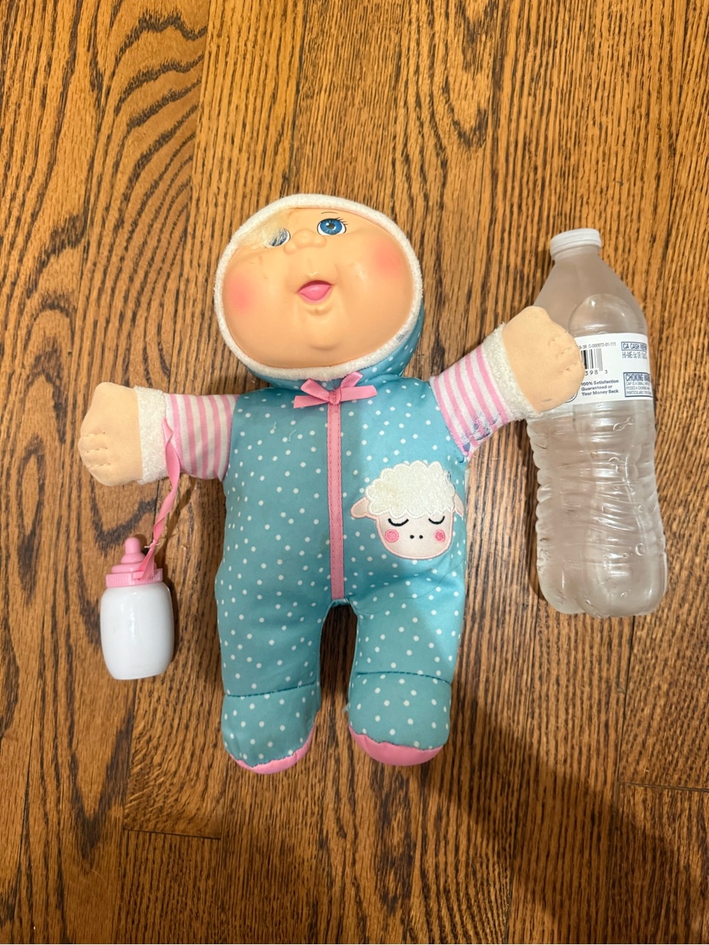 Blue Polka Dot Lamb Baby Doll with Bottle Accessory cabbage patch